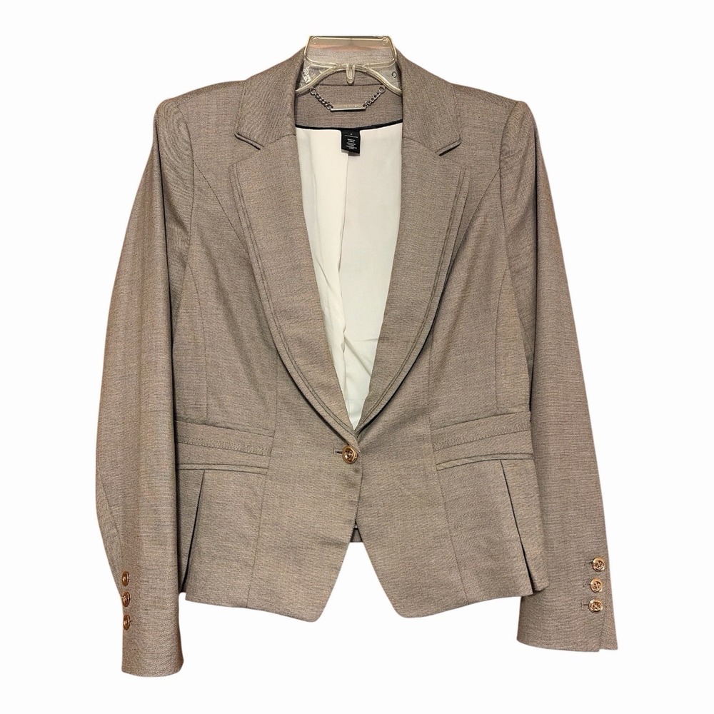 White House Black Market Women's Beige Blazer Sz 8 Single Button Lined Modern